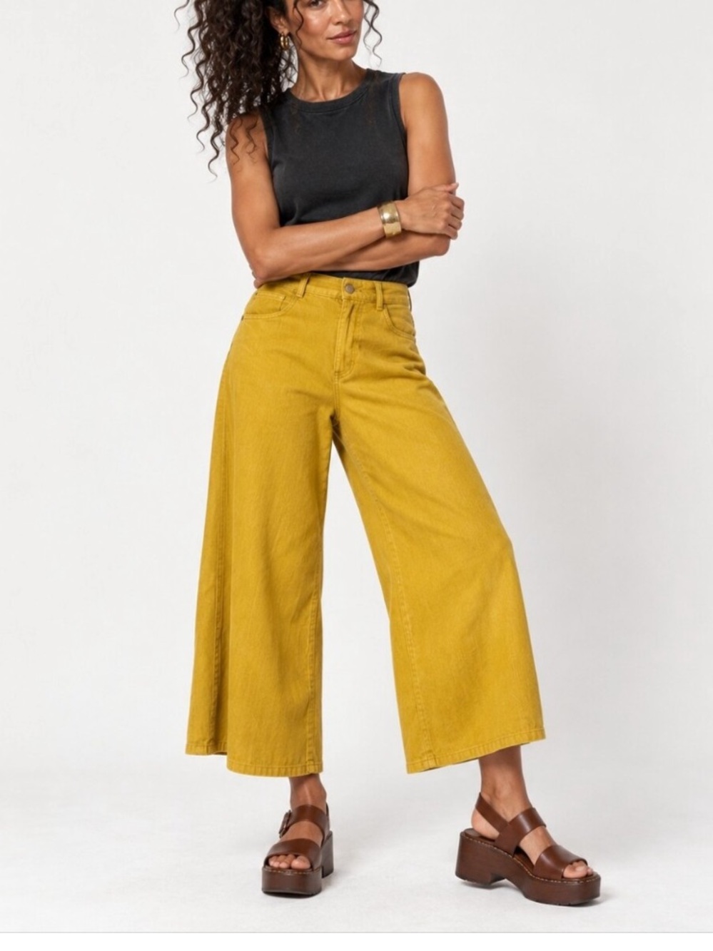 PILCRO Mustard Yellow Cropped Wide Leg Pants